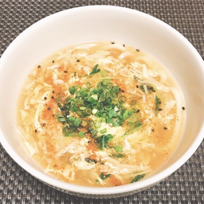 生姜でポカポカ 水菜とえのきのかきたまうどん